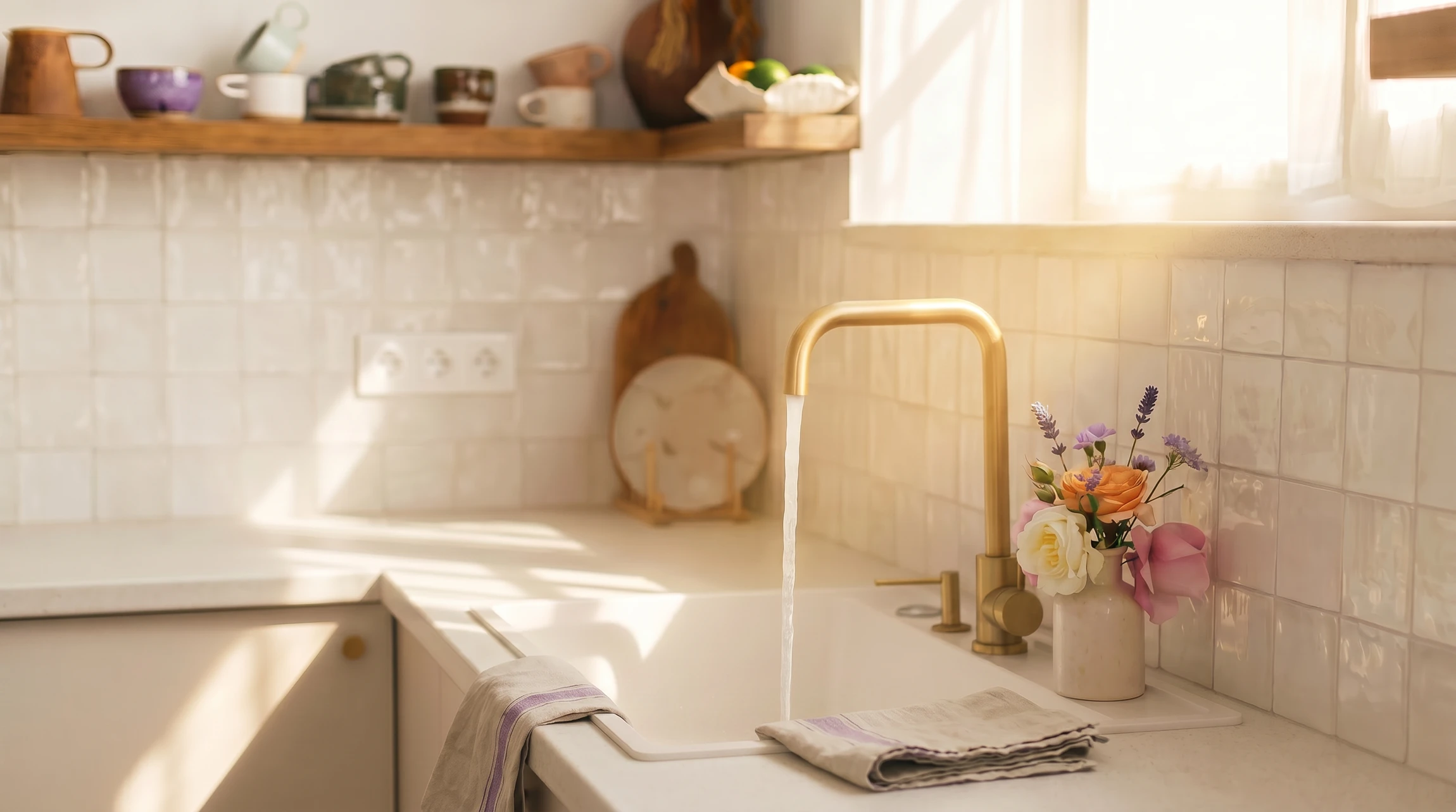 Intérieur de cuisine avec système de filtration d'eau domestique installé près d'un évier